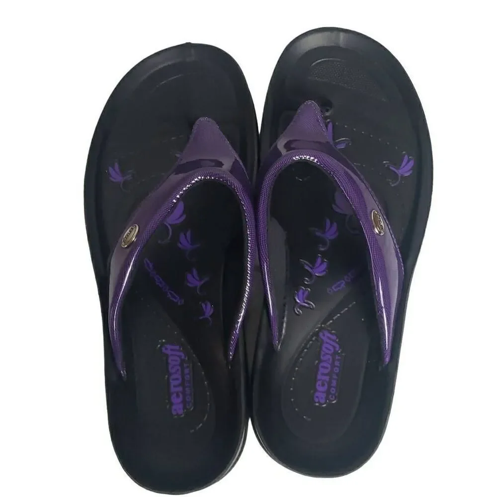 Aerosoft Comfort Purple and Black Flip Flops Size 39 /8‎